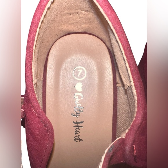 Guilty Heart Burgundy Faux Suede Strap Wedges – Size 7 - Picture 7 of 7
